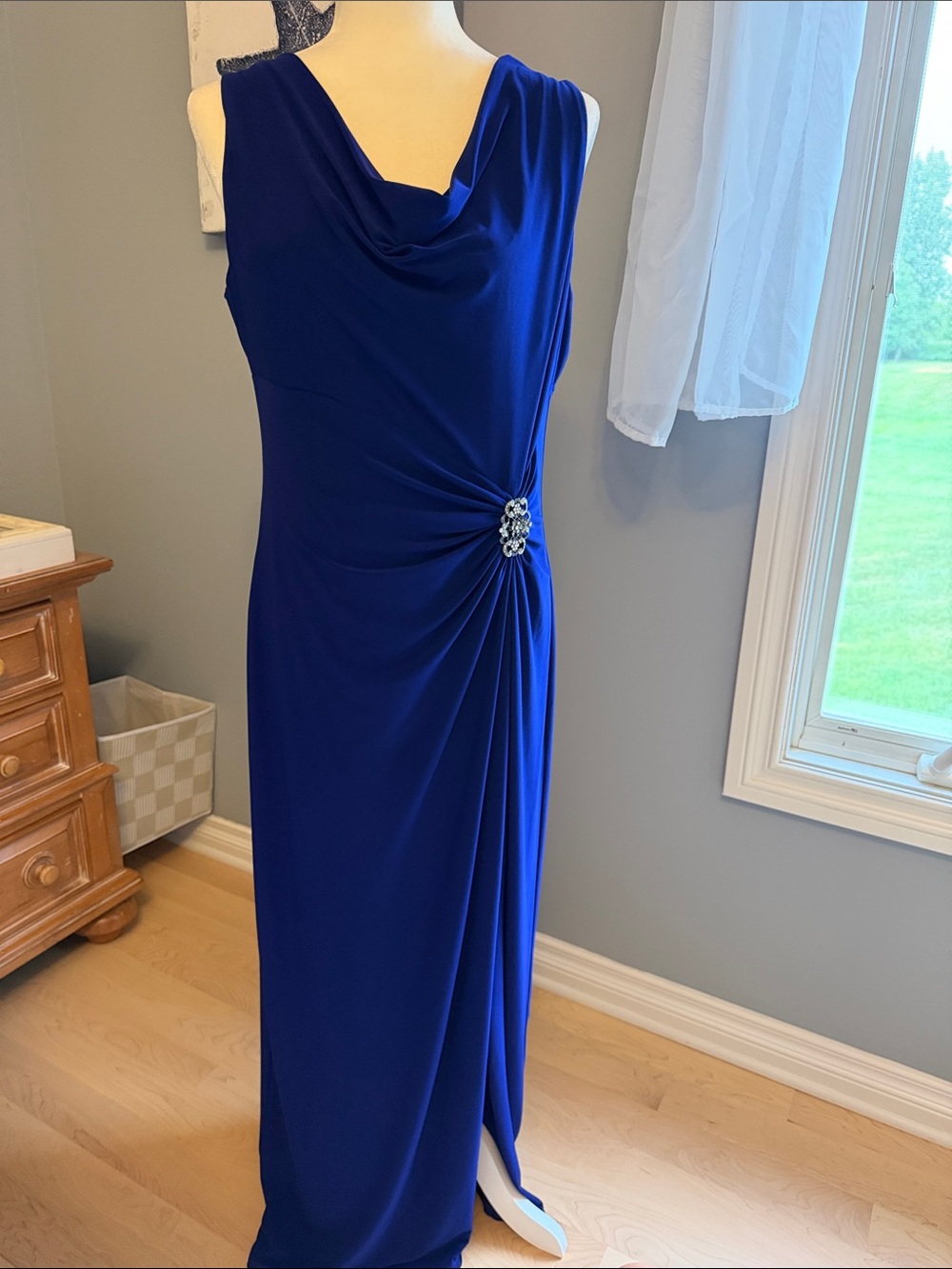 Ralph Lauren Royal Blue Sleeveless Maxi Dress with Brooch Detail Size L
